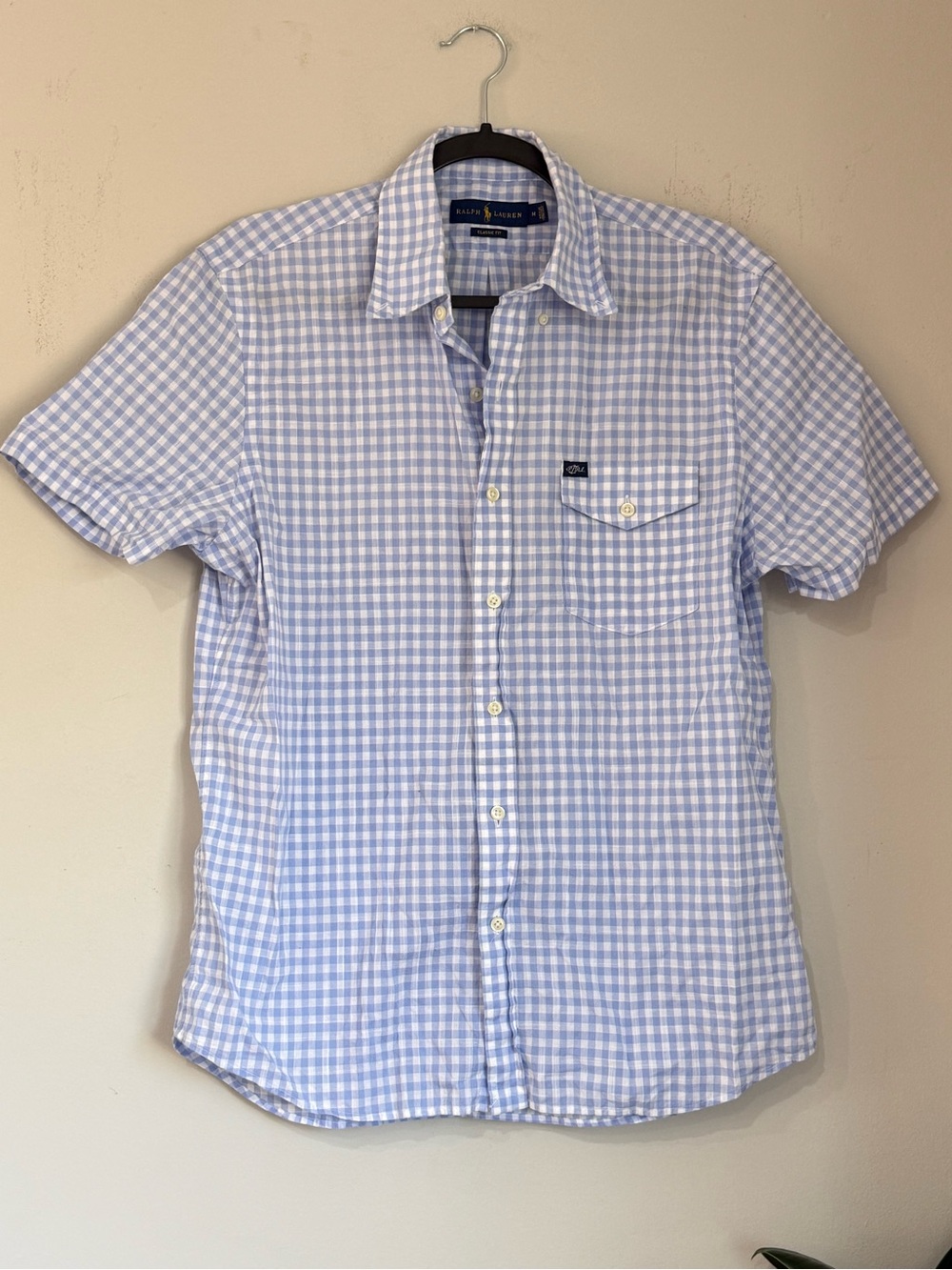 Ralph Lauren Classic Fit Blue Gingham Short Sleeve Button-Up Shirt Men’s Medium - Picture 2 of 6